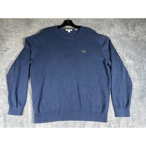 Lacoste Mens Crewneck Sweater Blue Cotton Knit Crocodile Logo Pullover XL FR 6